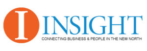 Logo of Insight, a platform focused on connecting business and people in the New North region. The design features an orange circle with the letter "I" and the word "INSIGHT" in blue, emphasizing its mission to foster connections in the community.