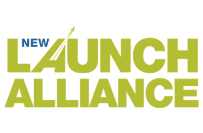 Logo of the New Launch Alliance, featuring the words "New" in blue and "Launch Alliance" in bold yellow, symbolizing innovation and collaboration in business ventures.